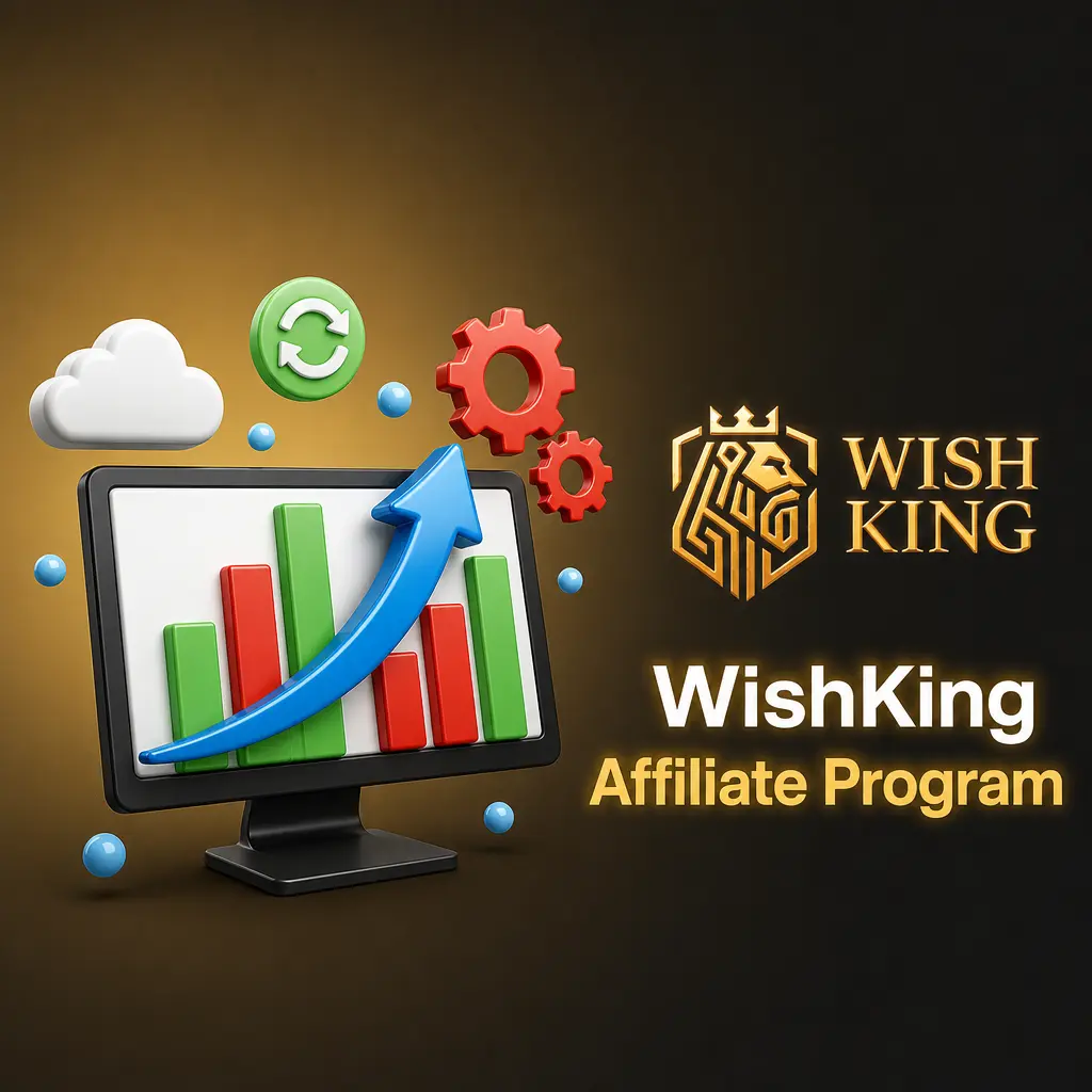 WishKing affiliate program dashboard showing commission tracking, reporting tools, and creative assets for Canadian partners