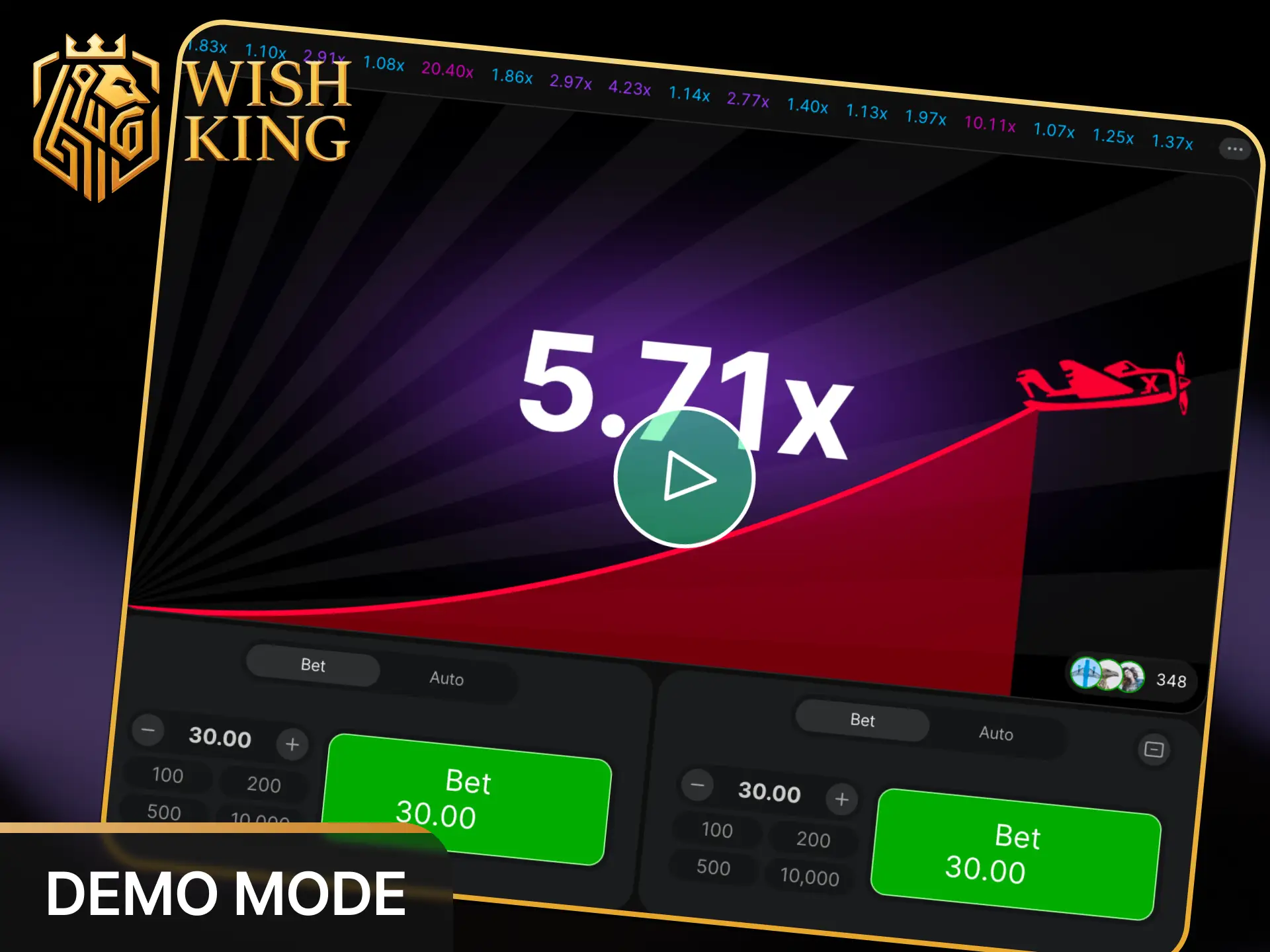 Practice your cash-out timing with free virtual credits in the WishKing Aviator demo mode.