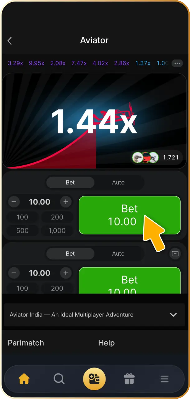 Place single or dual bets and click cash out before the plane flies away in Aviator at WishKing Canada.