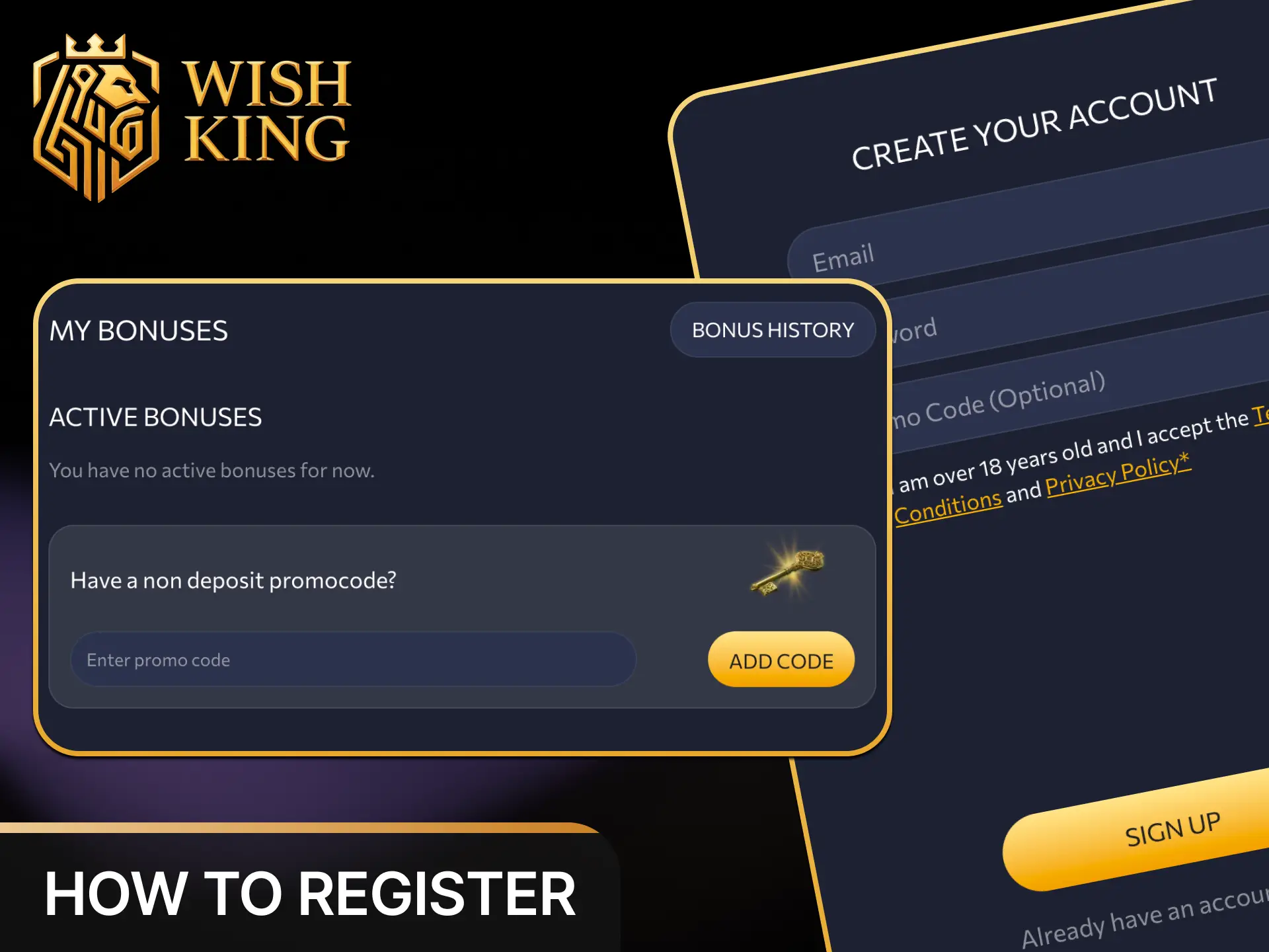 Create a new player account and claim your sign-up welcome bonus at WishKing Canada.