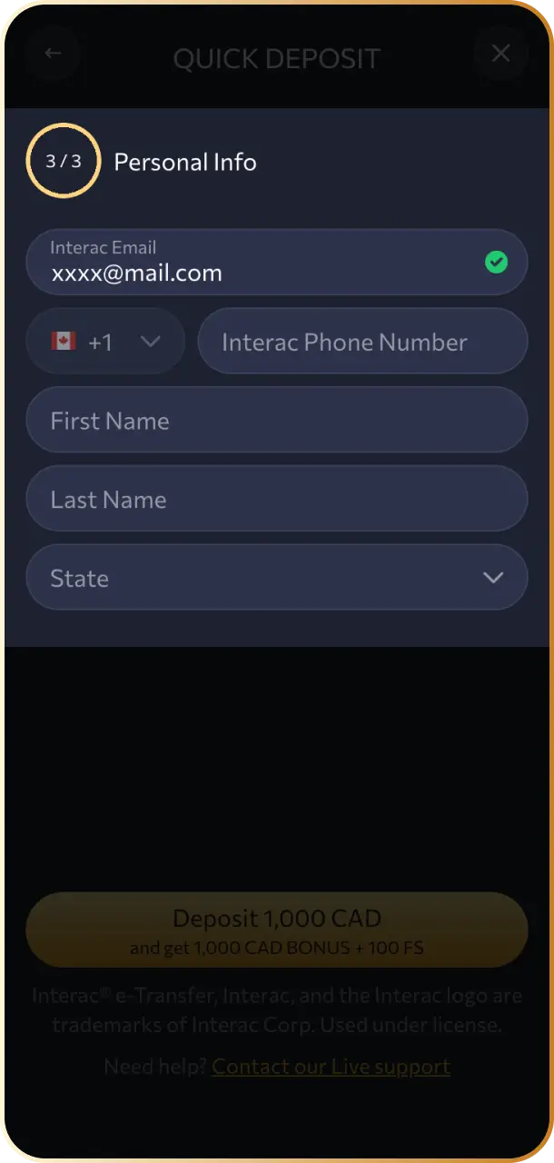 Fill in your banking details, card numbers, or transfer destination information for WishKing Canada.
