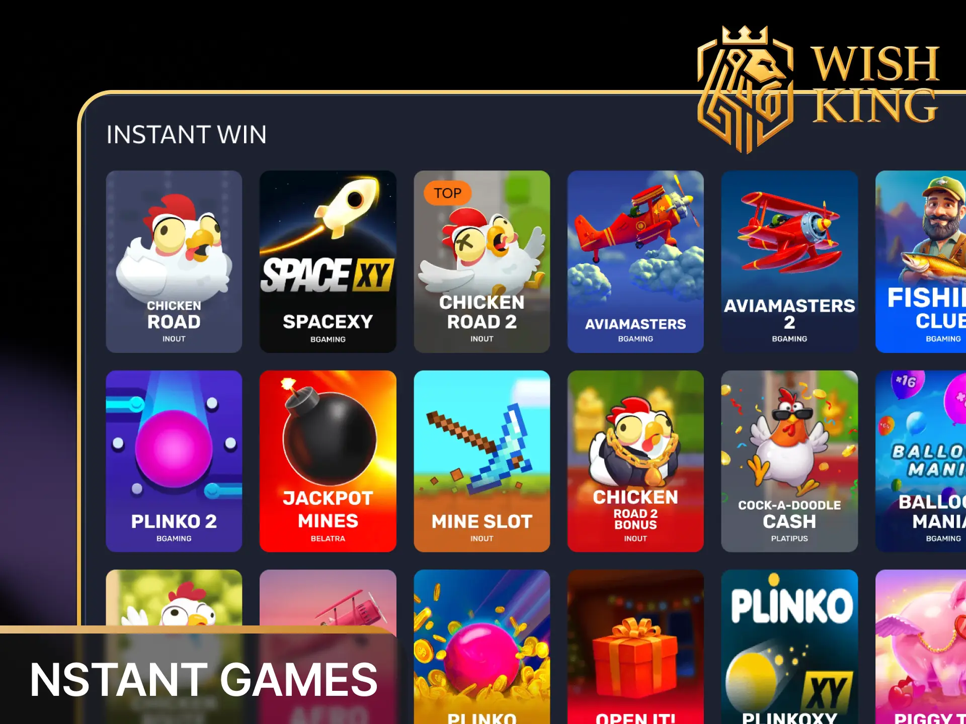 Enjoy fast-paced crash games, mines, and instant-win titles for immediate payouts at WishKing Canada.