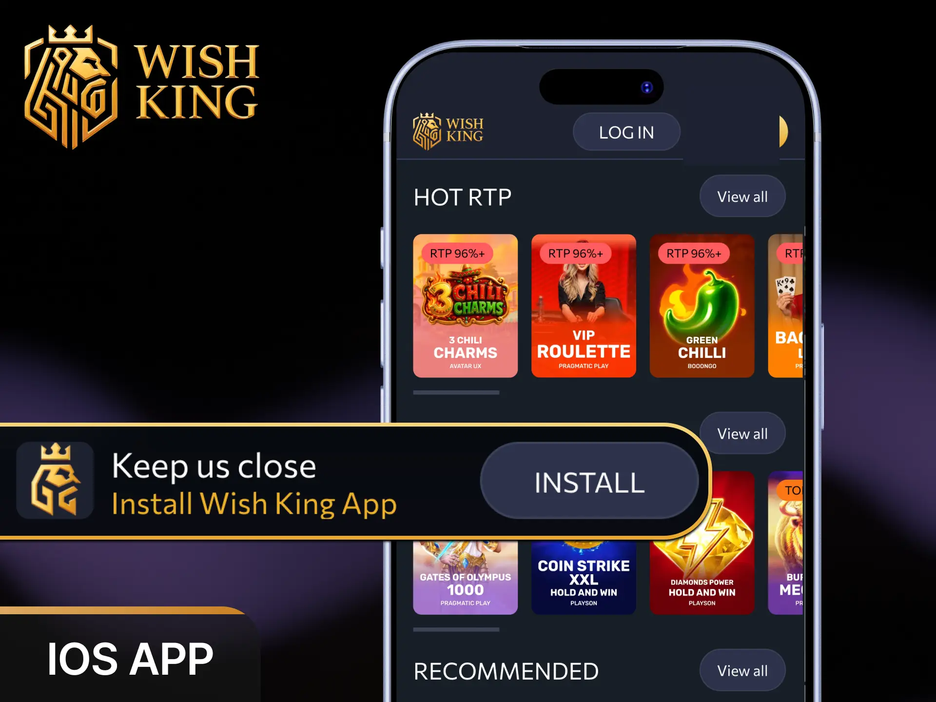Install the WishKing app for iOS on your iPhone or iPad for seamless online gambling on the go.