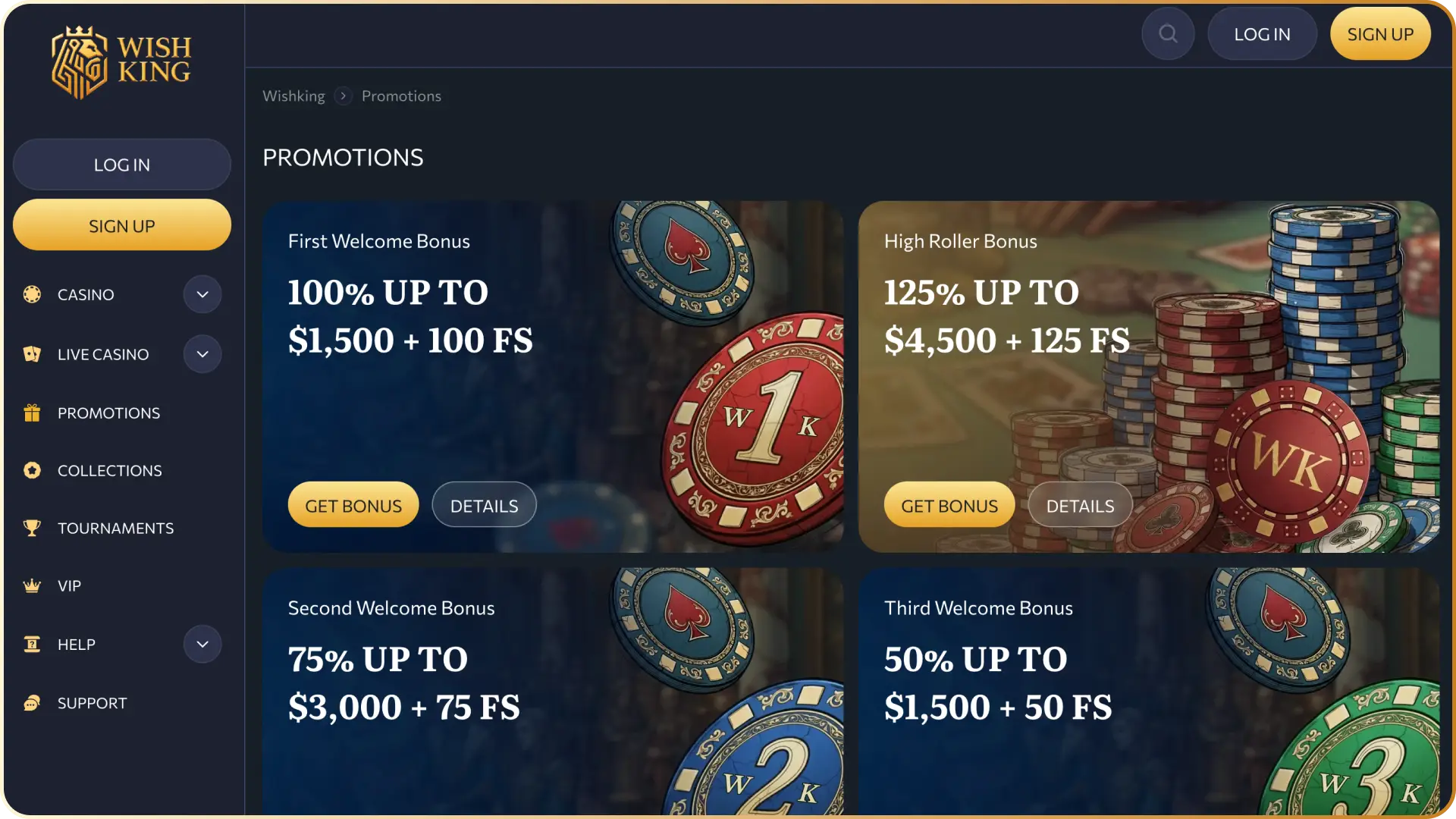 Overview of current promotional banners, bonus offers, and special rewards on the WishKing Canada app.