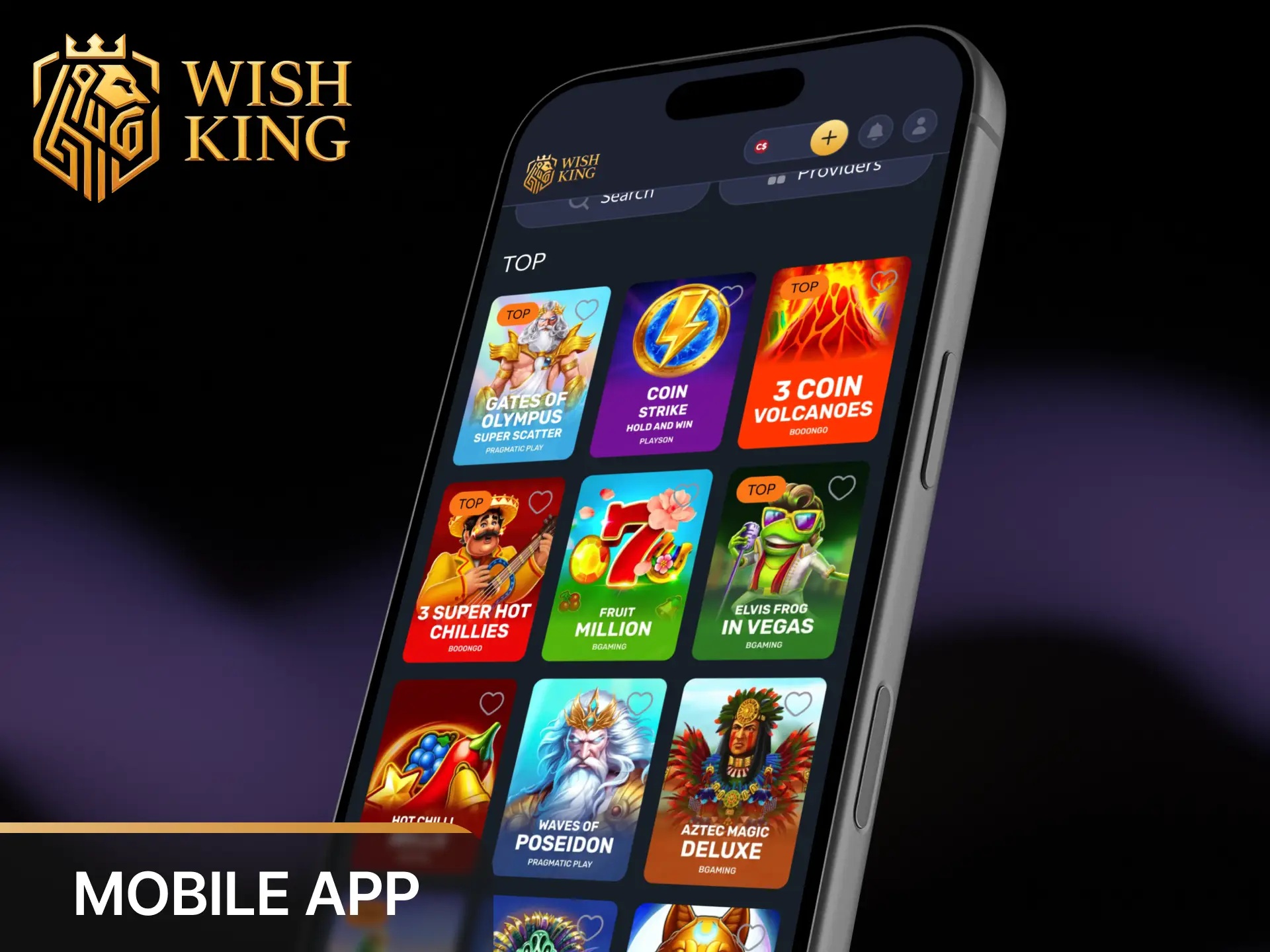 Download the WishKing Canada app to spin real money video slots and progressive jackpots on mobile devices.