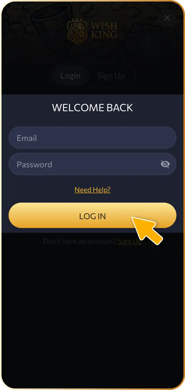 Log in to your WishKing Canada account using your email and password to access the cashier.